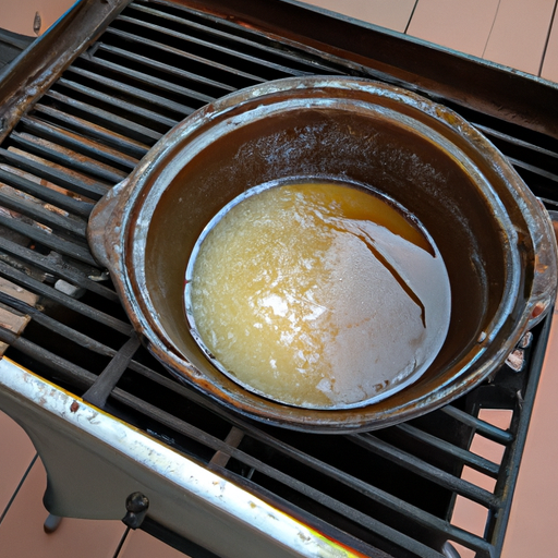 A Dutch oven being seasoned with vegetable oil for maintenance.